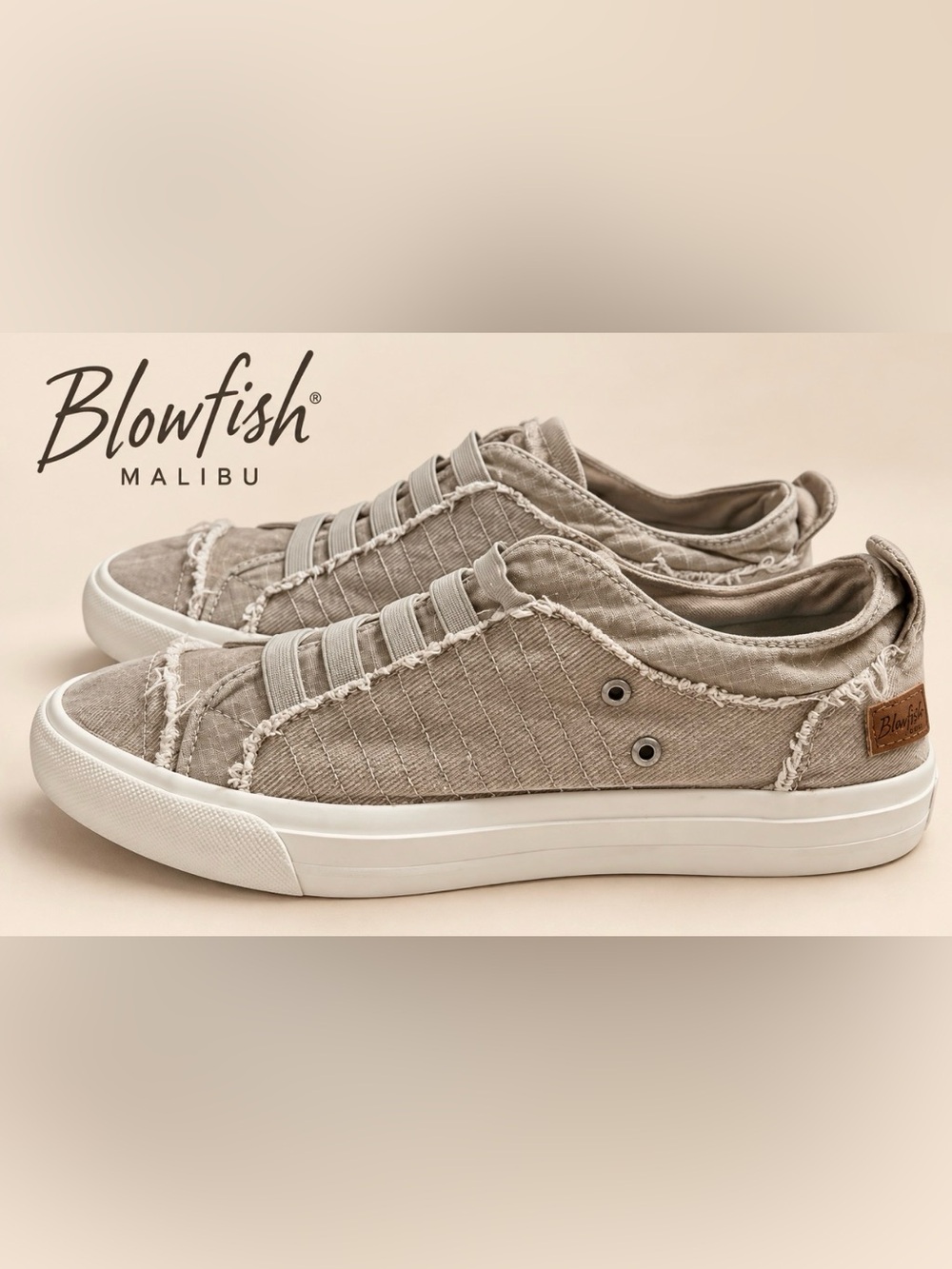 Blowfish Malibu Women’s Size 8.5 Beige Distressed Slip On Sneakers Frayed Canvas
